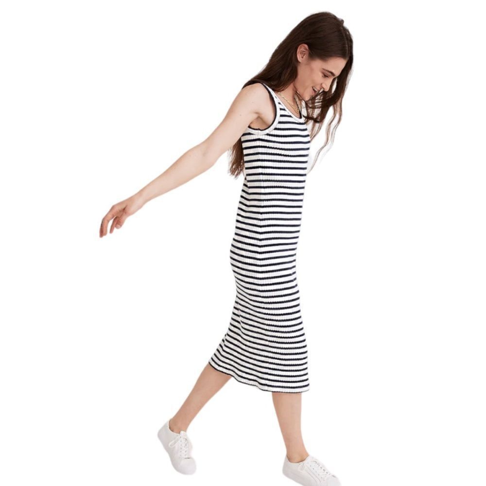 Madewell Ribbed Tank Midi Dress Stripe Size Small - Picture 8 of 8